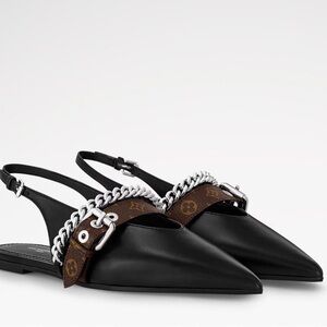 Louis Vuitton Black and Brown Slingback Flats